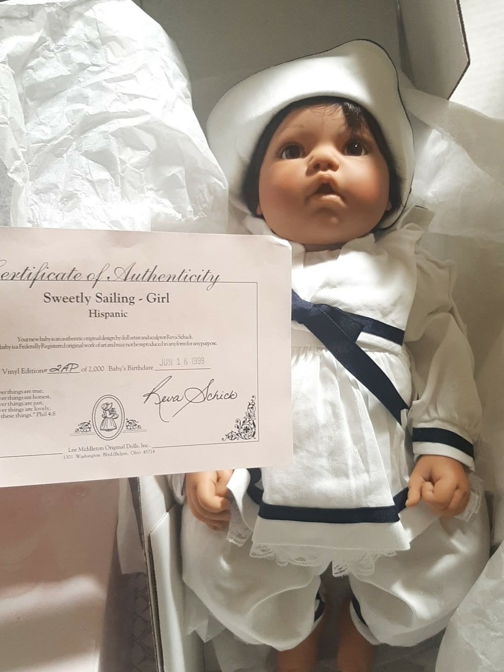 Lee Middleton Sweetly Sailing Girl Hispanic Vinyl Doll COA Box Reva Schick